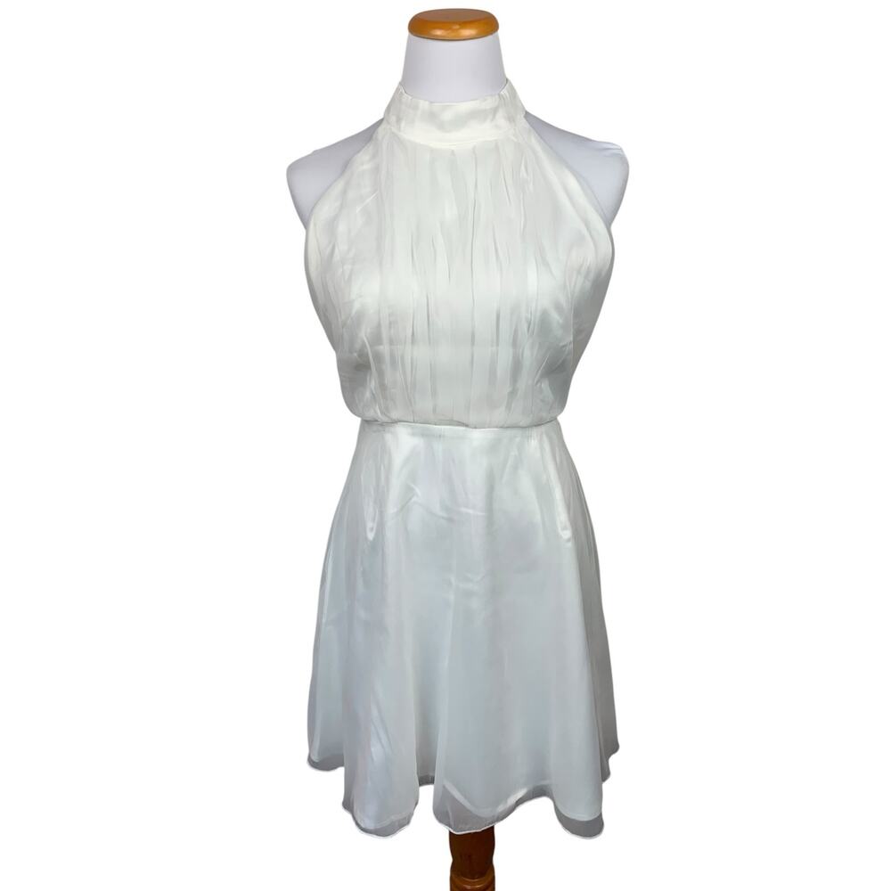 Petal & Pup Anya Tulle Mini Dress White Halter High Neck Fit Flare Women's 6
